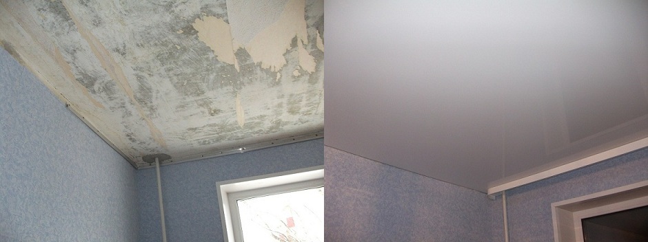 Натяжные потолки в частном доме: фото до и после