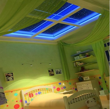 Натяжной потолок в детской частного брусового дома